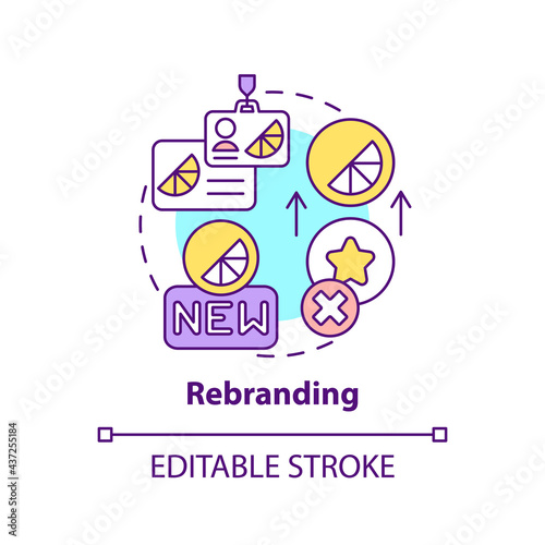 Rebranding concept icon. Brand change type abstract idea thin line illustration. Logo redesigning. Brand revitalization. Business renaming. Vector isolated outline color drawing. Editable stroke