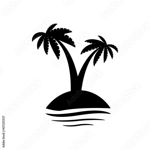 Palm trees, flowers and grass, black silhouettes on white background.