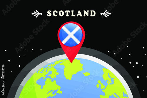 Scotland Flag in the location mark on the globe