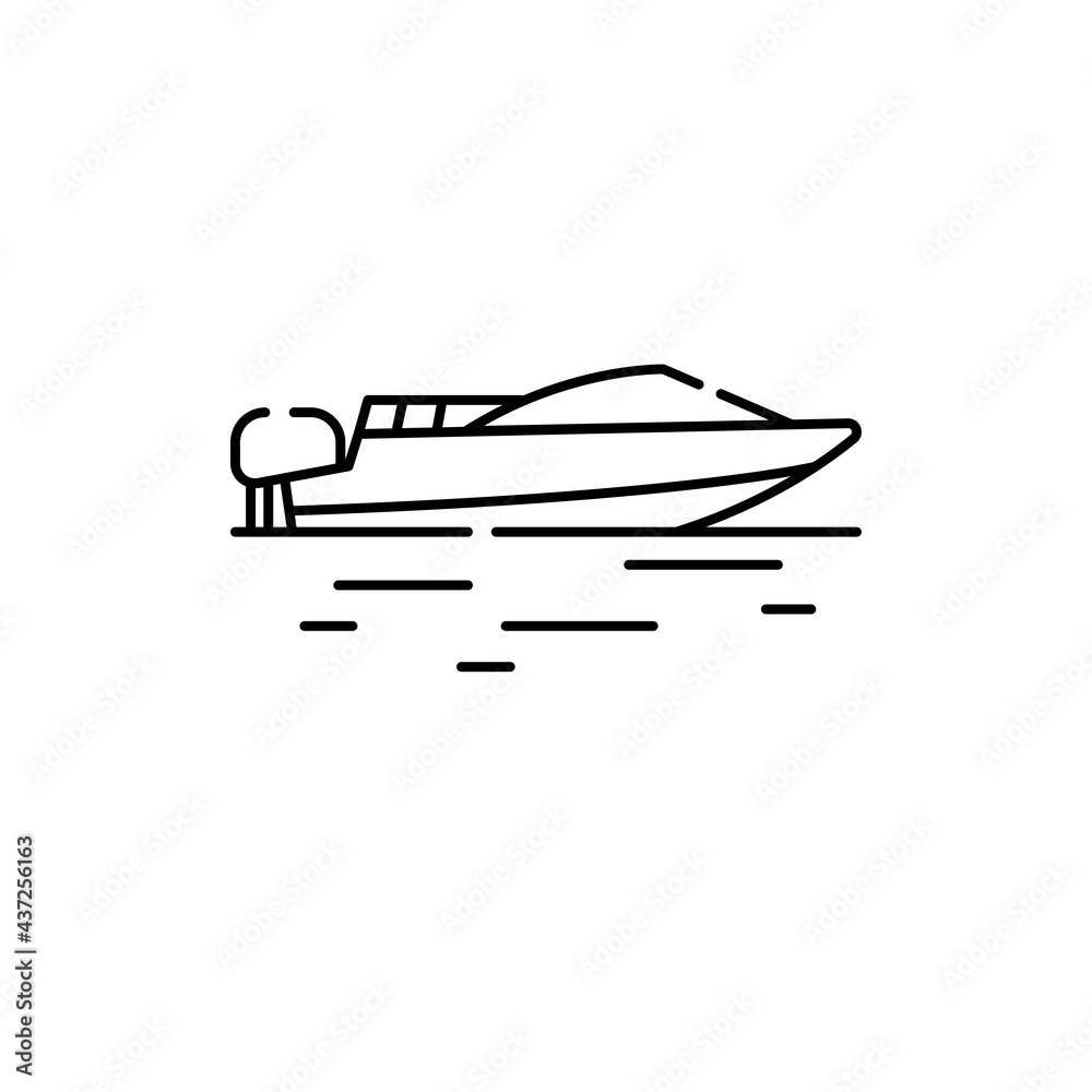 Motorboat line icon. Isolated vector element.