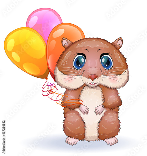 Cute cartoon hamster characters, funny animal muzzle in flower
