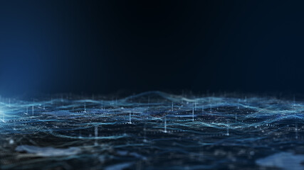 Leinwandbilder Schwarz Digital dark blue landscape particle.3D Rendering.  © kokotewan