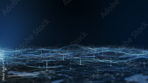 Digital dark blue landscape particle.3D Rendering.