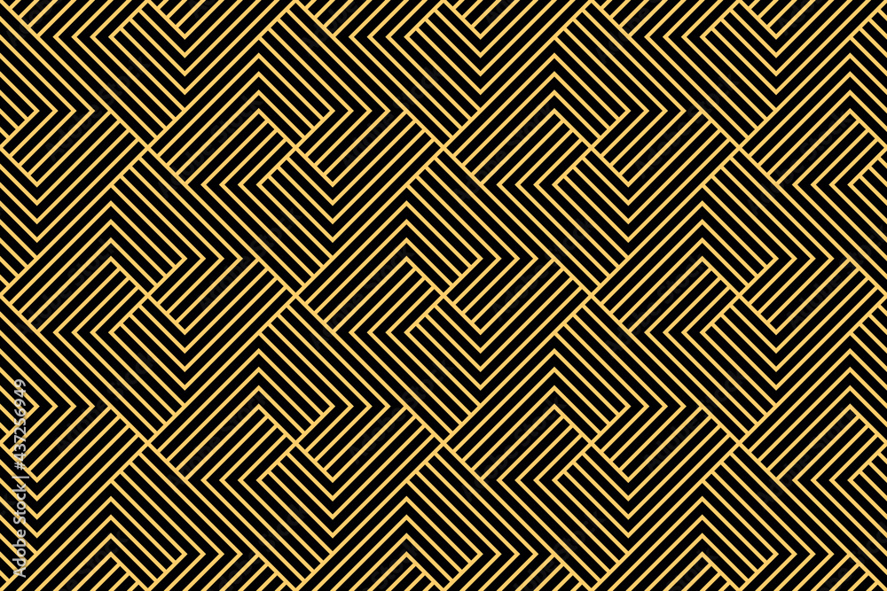 Abstract geometric pattern with stripes, lines. Seamless vector background. Gold and black ornament. Simple lattice graphic design Abstract geometric pattern with stripes, lines. Seamless vector background. Gold and black ornament. Simple lattice graphic design