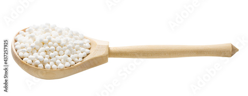 dry sabudana (tapioca sago) in wooden spoon photo