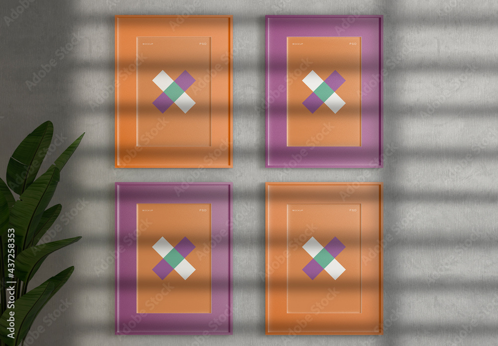 Four Frames on Wall Mockup Stock Template | Adobe Stock