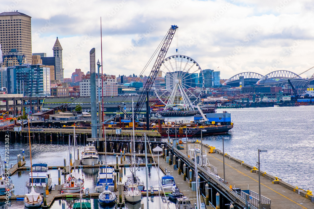Seattle Waterfront, Seattle, WA USA - View of Ocean waterfront from Pier 66, Seattle, Washington, USA