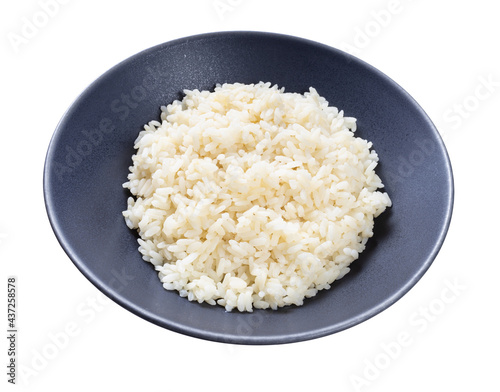 boiled parboiled rice in gray bowl isolated