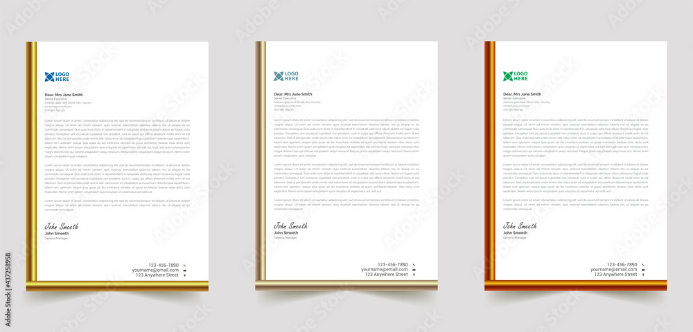 Corporate modern golden letterhead template