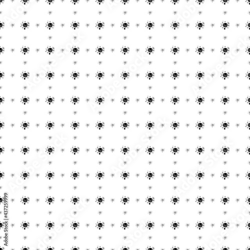 Square seamless background pattern from geometric shapes are different sizes and opacity. The pattern is evenly filled with black cosmic symbols. Vector illustration on white background