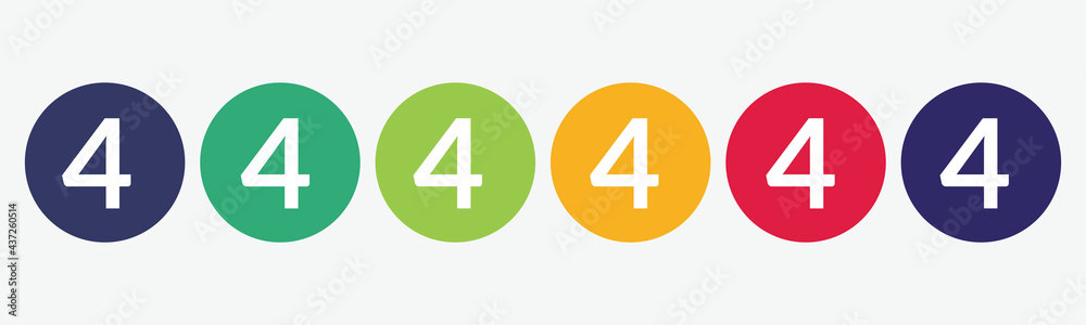Set collection 6 buttons with the number four icon. Set collection 6 buttons with the number four icon.