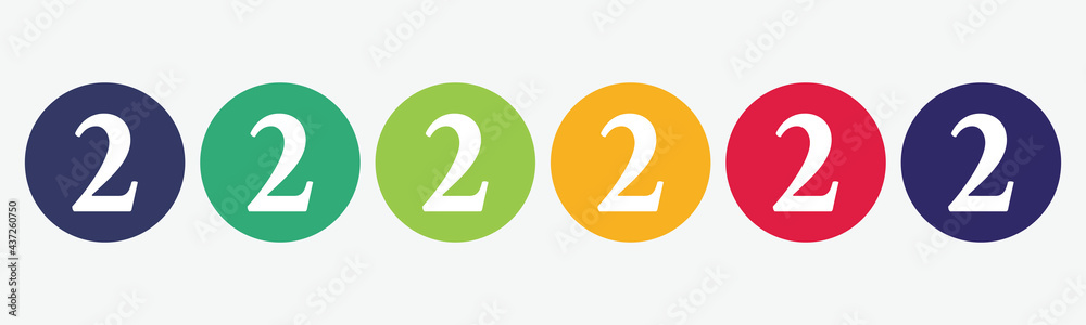 6 circles set with the number two in various colors. Vector illustration. 6 circles set with the number two in various colors. Vector illustration.
