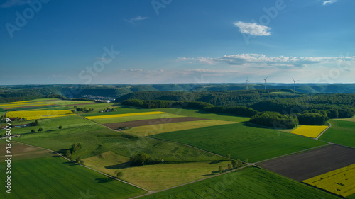 landscape with field and blue sky. aerial view
