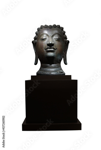 Bronze Buddha head image (Head of Phra Saenswae), Lanna art isolated on white background with clipping path.