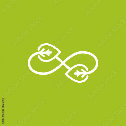 infinity sign with leaves arrows. endless resource. eco recycle icon. line pictogram isolated on green.