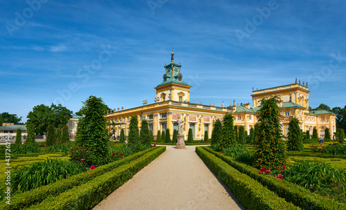 Palace in Wilanow, the baroque residence of King of Poland Jan III Sobieski. View of the facade from the gardens