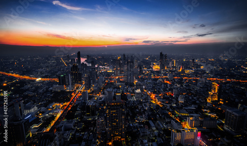 Bangkok, Thailand, December 2018: Aerial view of Bangkok city in Thailand