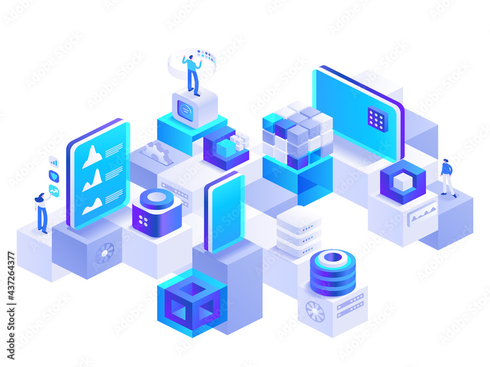 Blockchain technology isometric concept Blockchain technology isometric concept
