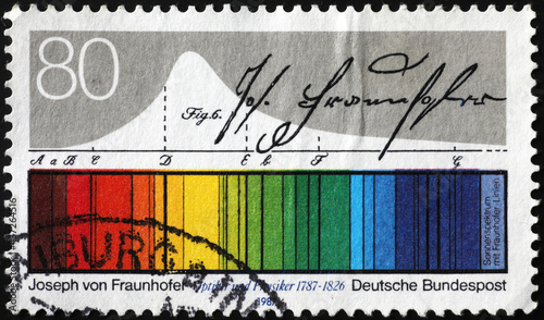Light spectrum discovered by Joseph von Fraunhofer on stamp