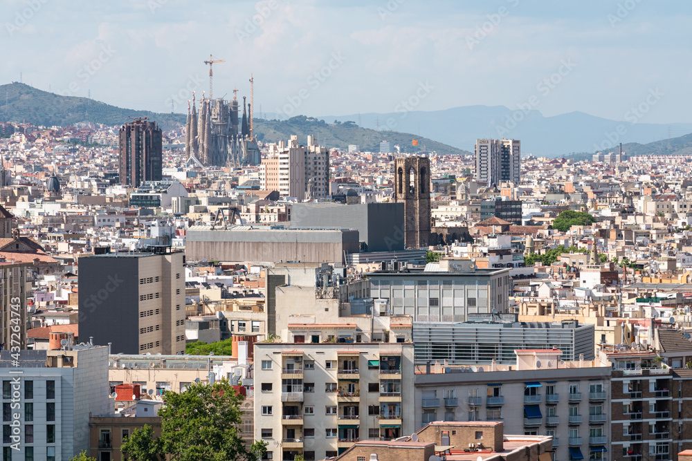 Aerial View Of Downtown City In Barcelona