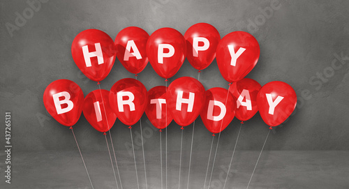 Photography Red happy birthday air balloons on a grey background scene