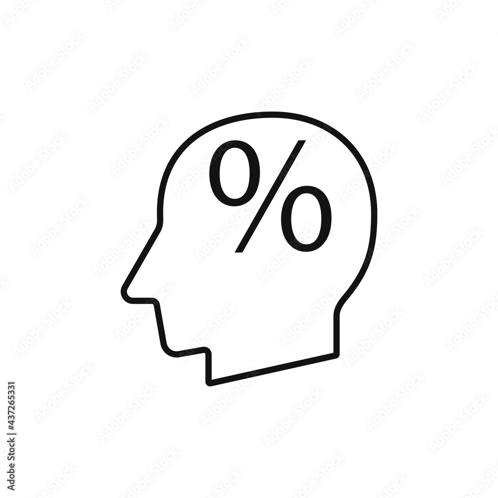 Human head with percent sign silhouette vector illustration Human head with percent sign silhouette vector illustration