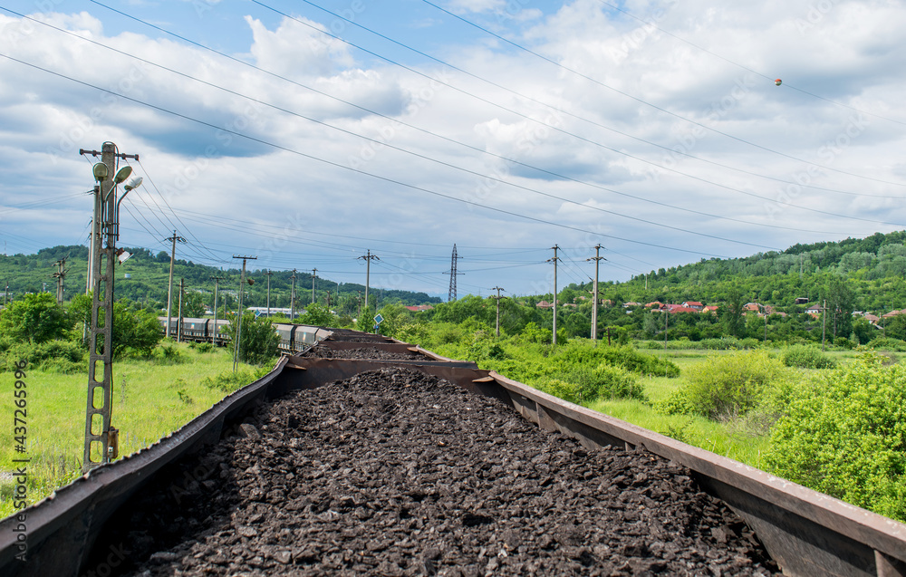 Coal transported to thermal power plants. Coal in wagons. Coal transported to thermal power plants. Coal in wagons.
