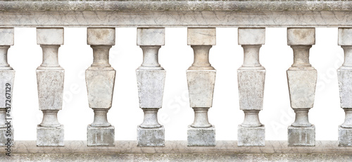 Old classic stone italian balustrade - seamless pattern concept on white backgroud for easy selection useful for renderings