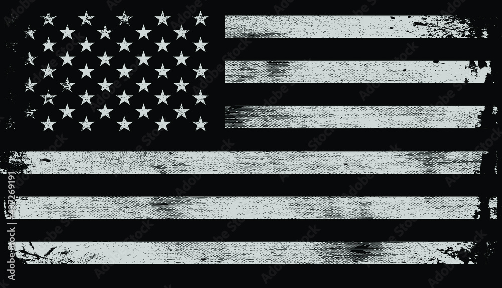 USA American grunge flag set, white isolated on black background, vector illustration. - obrazy, fototapety, plakaty 