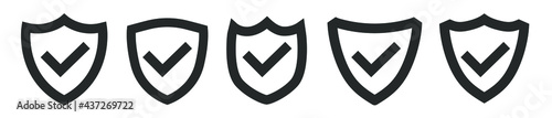 Shield set with check mark vector icon on white background.