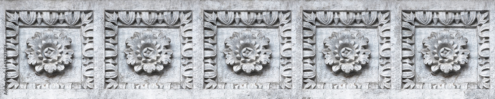 Old aged italian roman frame of carved stone with floral and foliage shape - seamless pattern