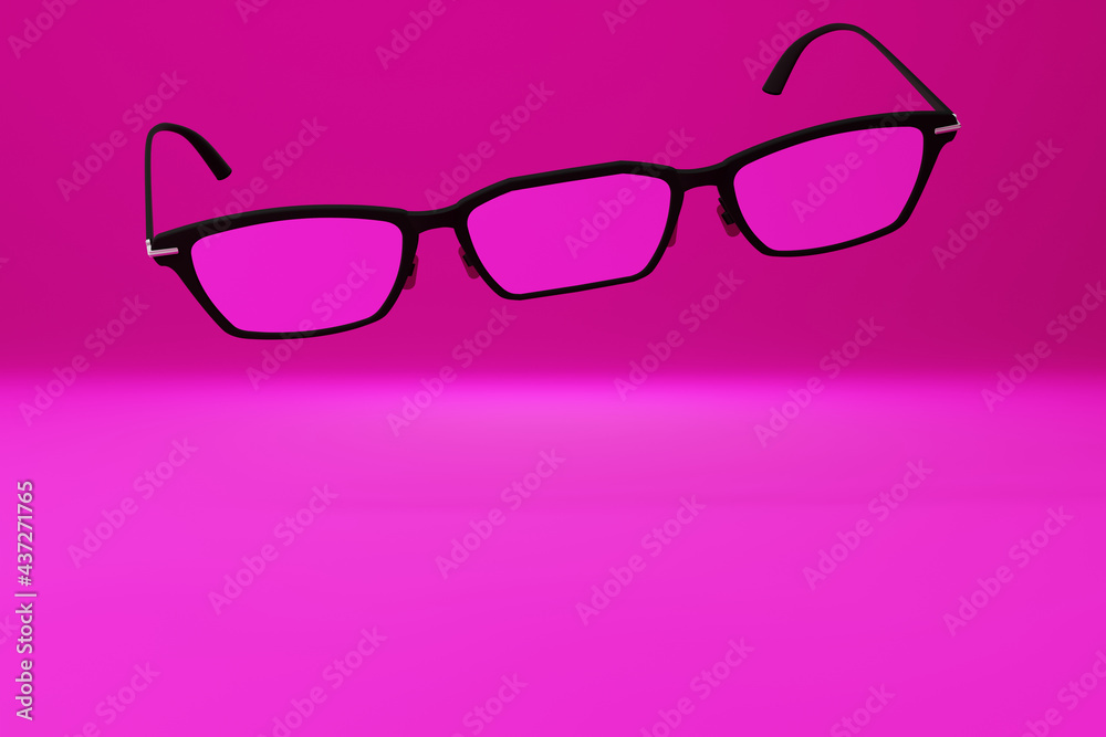 Glasses with three eyes on an isolated coloured background. 3D Illustration