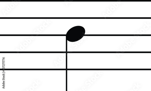 Black music SI or B note on staff  lines