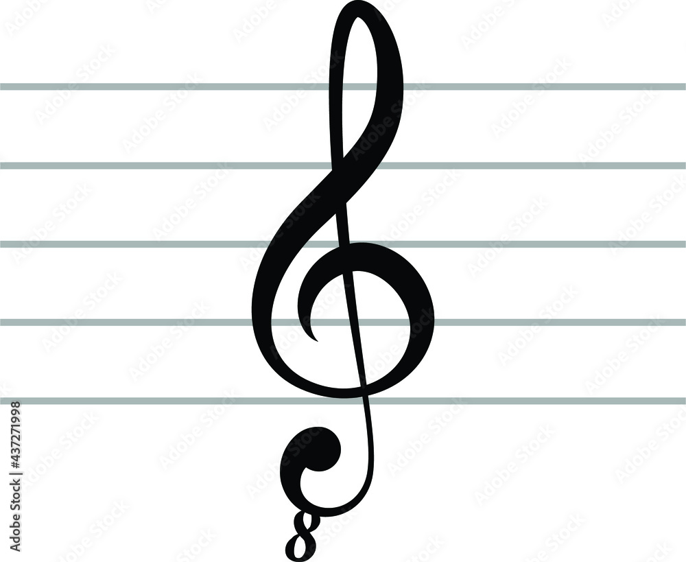 Black music symbol of octave clef on ledger lines Black music symbol of octave clef on ledger lines
