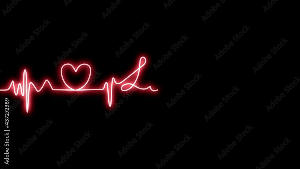 Self draws neon pink line heartbeat and heart, lettering love