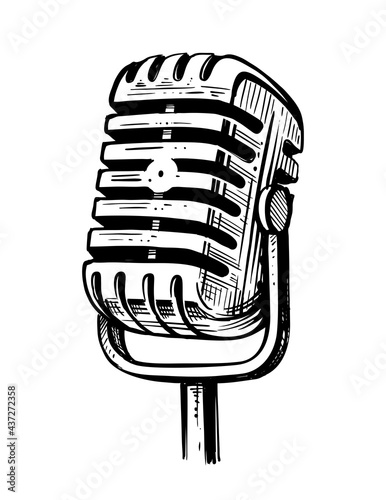 Sketch old microphone vintage vector.