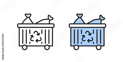 Garbage container icon. Concept of waste recycling. Simple linear symbol.