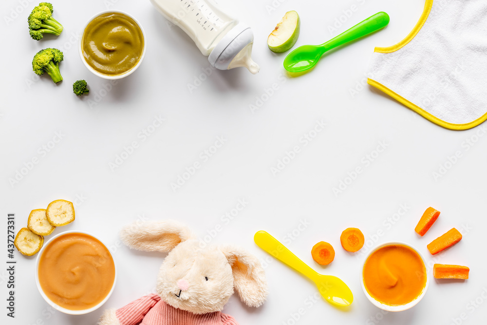 Baby food and milk bottle with kids accessories and toys Baby food and milk bottle with kids accessories and toys