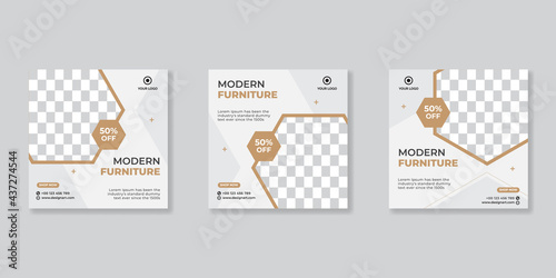 Minimalist promotion square web banner for social media furniture sale