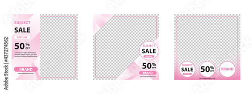 Pink color square banner template. Suitable for social media and web internet ads. Suitable for photoshop. Sale, discount and promotion template