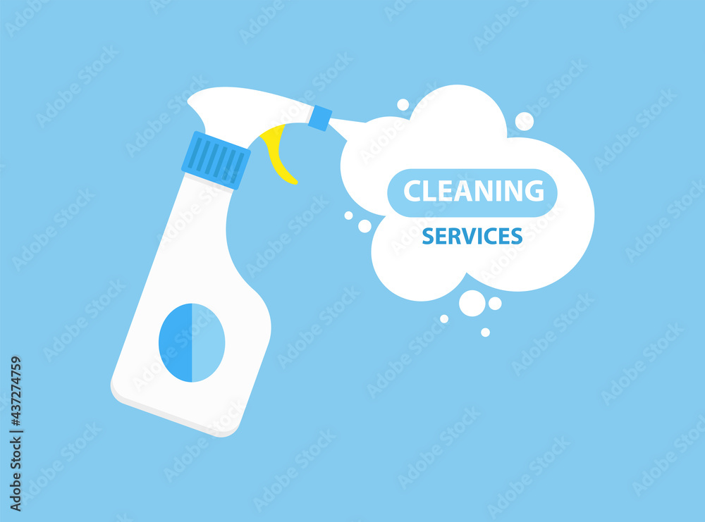 Cleaning service concept. Disinfection with cleaning spray flat vector illustration. Vector graphics