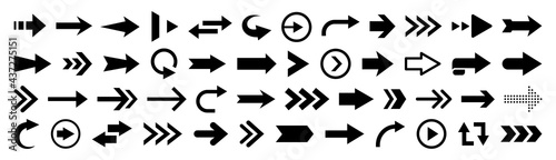 Arrows vector icons isolated on white background. Big vector set of black arrow signs and direction pointers in different styles.