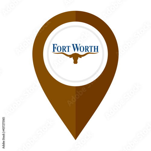 flat map marker icon with fort worth flag isolated on white background	
