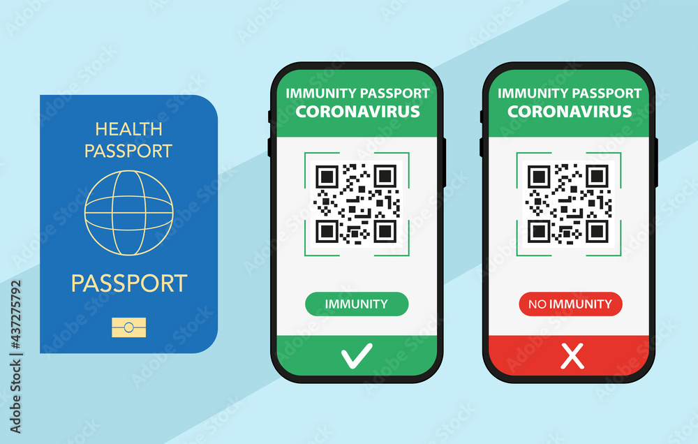 Flat health passport. Passport of vaccine, immunity. Application on the phone. Vector graphics