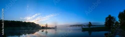 Panorama lake view in sunrise time .Sunrise at the lake © mikhailgrytsiv