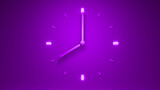 3D rendering of an illuminated purple clock showing eight o'clock