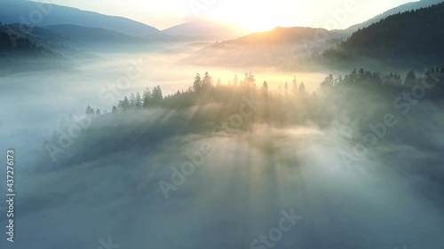 Wallpaper Mural Flying through the clouds above mountain tops. High peaks wonderful morning sunrise natural Landscape Torontodigital.ca