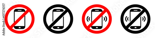Warning sign no phone. No phone calls. Set of signs. Vector illustration. photo