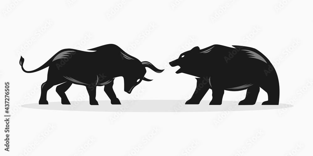 Fototapeta premium bull versus bear vector illustration, concept of stock market exchange or financial technology business, the growing and falling concept