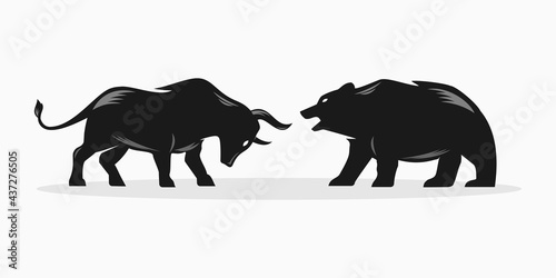 bull versus bear vector illustration, concept of stock market exchange or financial technology business, the growing and falling concept